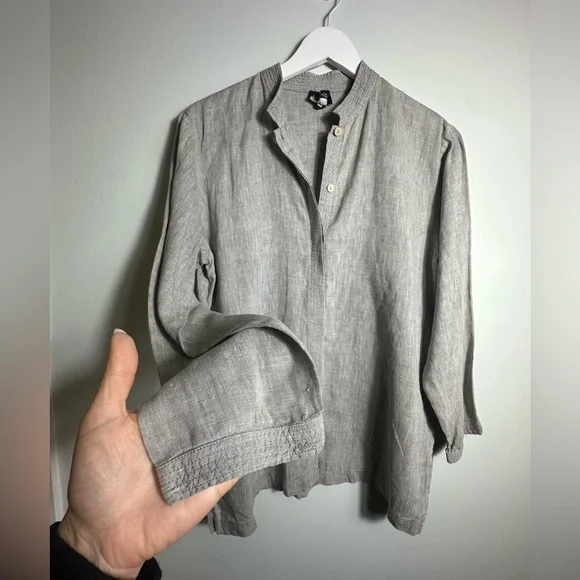 Eileen Fisher  Linen Gray Shirt Medium - Picture 9 of 11